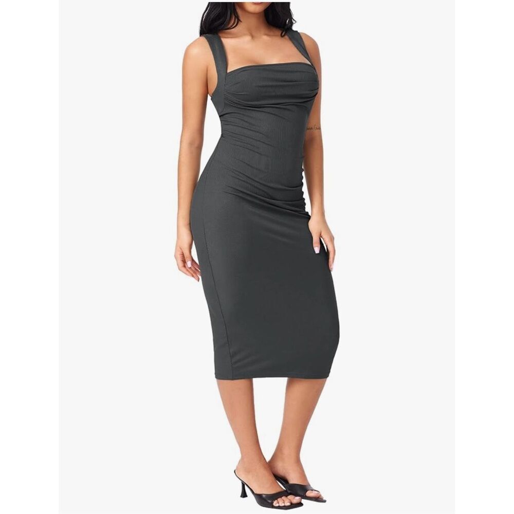 Cider Charcoal Gray Midi Bodycon Dress - Picture 3 of 9
